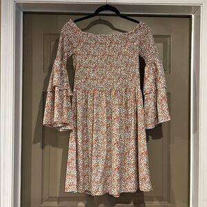 SHEIN Floral Off-Shoulder Dress - Orange and White